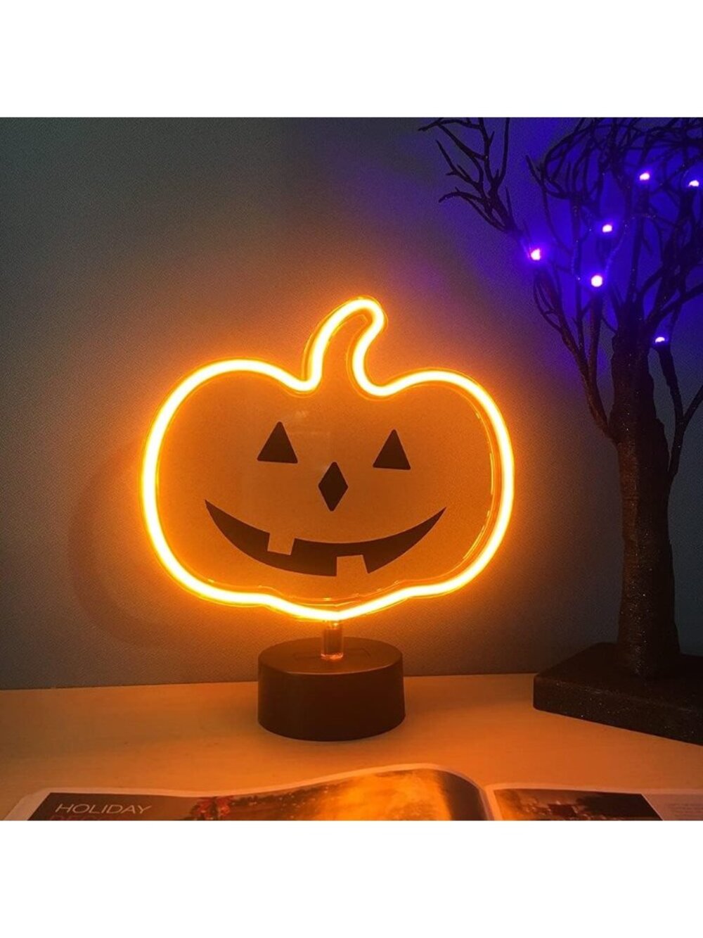 New Orange Glowing Pumpkin Neon Sign 3.3x8.5x10.5 Inch Halloween Table Light
